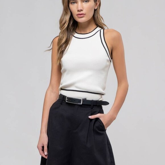 Ashleigh Contrast Stripe Sweater Knit Halter Top - Picture 9 of 10